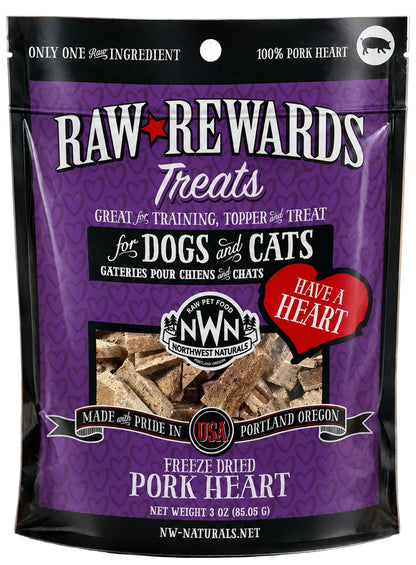 Front of Northwest Naturals Raw Rewards Freeze Dried Dog & Cat Treats Pork Heart 3-oz
