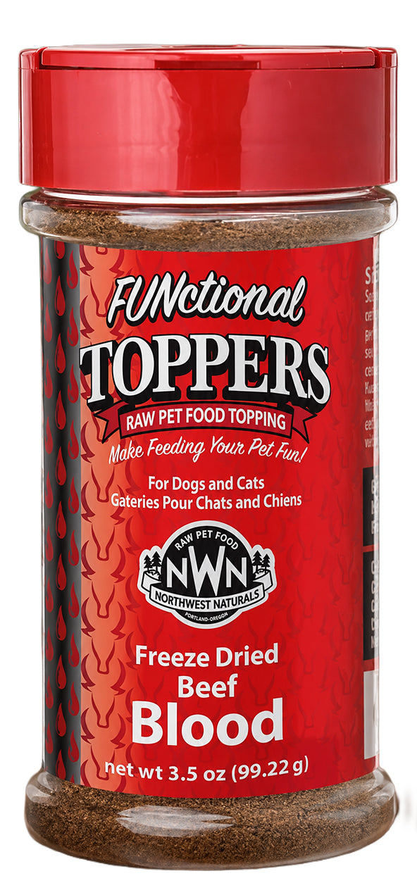 Front of Northwest Naturals Functional Freeze Dried Dog & Cat Food Topper Beef Blood 3.5-oz