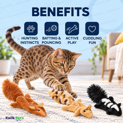 Benefits of Skinneeez Forest Creatures Cat Toy with Catnip Assorted 4.75-in