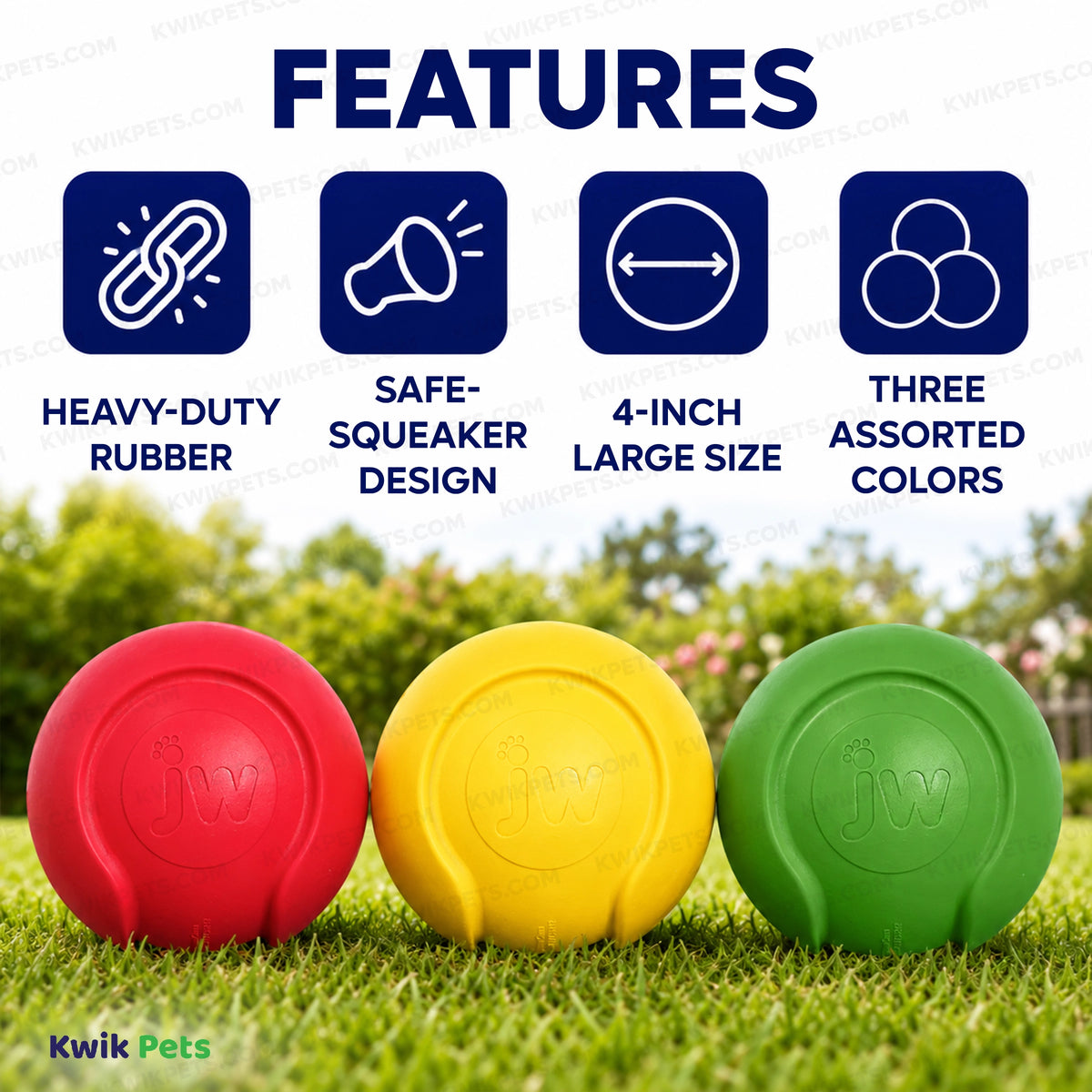 JW Pet iSqueak Bouncin' Baseball Dog Toy Assorted Large, Kwik Pets