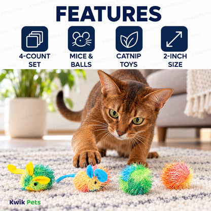 Feature of Spot Stringy Mice & Ball Cat Toy with Catnip Assorted 4 Count 2-in