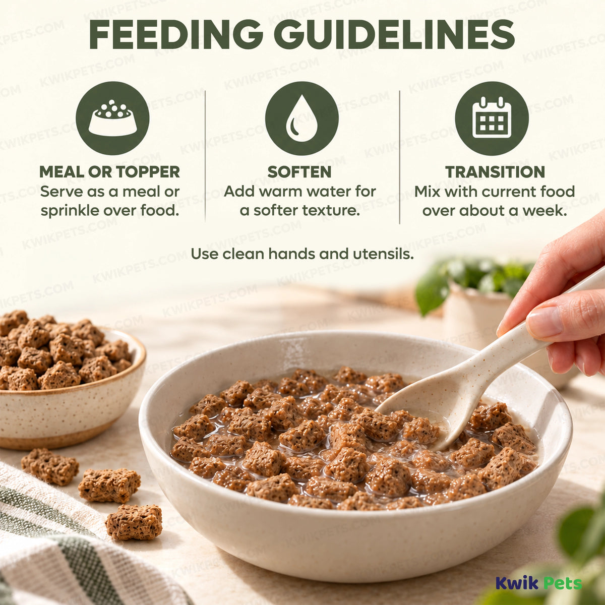 Feeding Guide Lines of Steve's Real Food Freeze-Dried Nuggets Raw Dog & Cat Food Turducken Recipe 1.25-lb