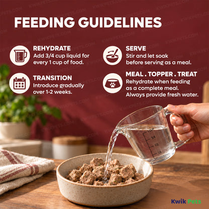 Feeding Guide Lines of Steve's Real Food Freeze-Dried Nuggets Raw Dog & Cat Food Beef Recipe 1.25-lb