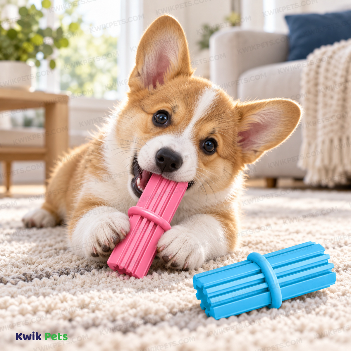 Lifestyle of KONG Teething Stick Puppy Toy Assorted  Medium