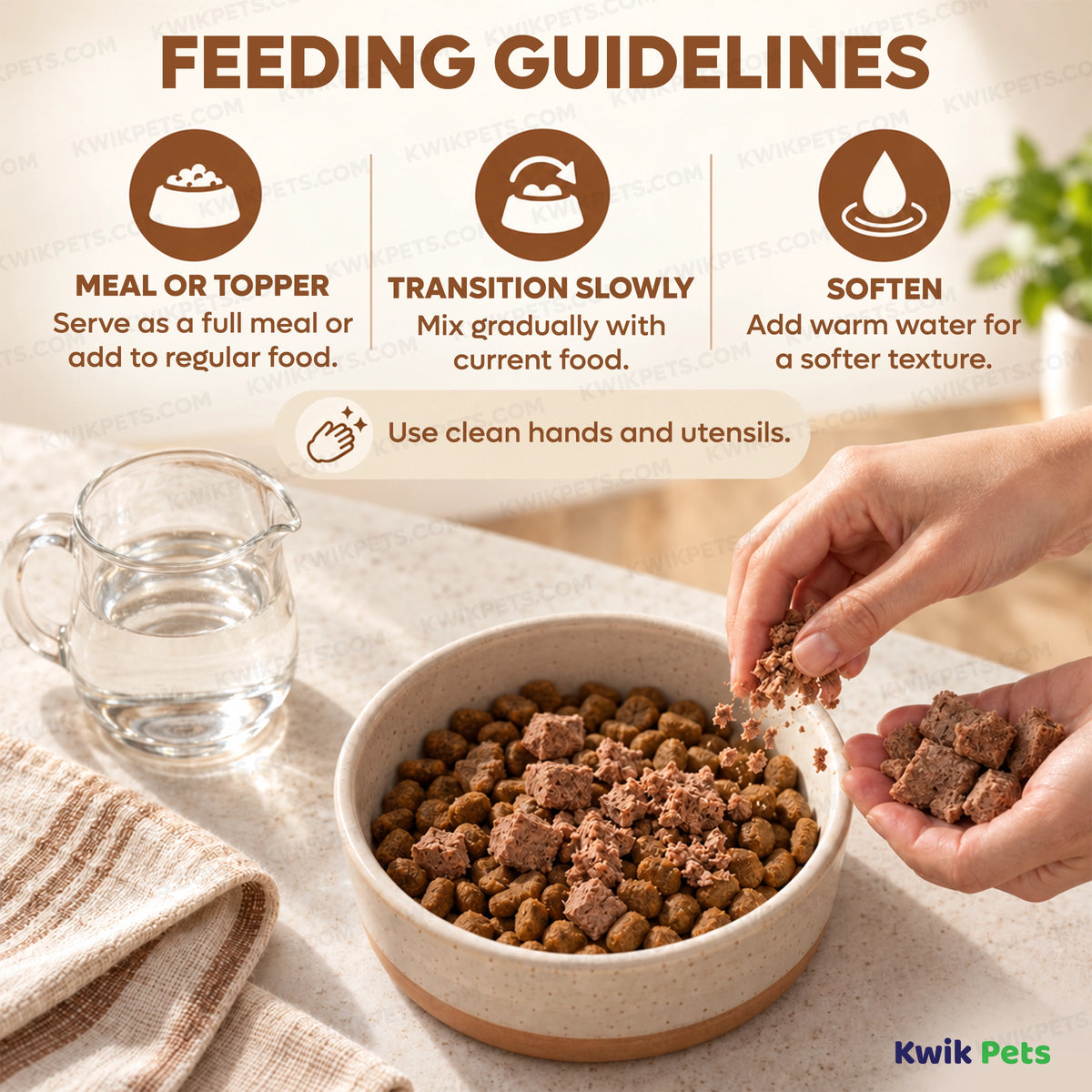 Feeding Guide Lines of Steve's Real Food Freeze-Dried Nuggets Raw Dog & Cat Food Pork Recipe 1.25-lb