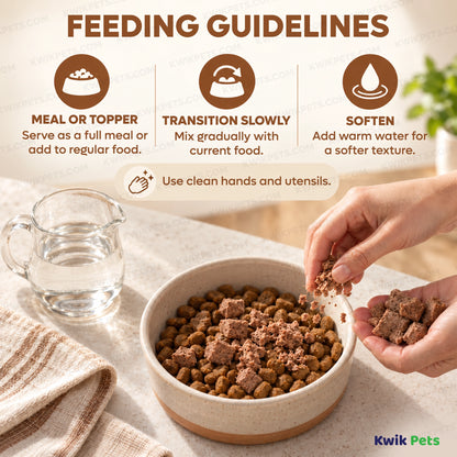 Feeding Guide Lines of Steve's Real Food Freeze-Dried Nuggets Raw Dog & Cat Food Pork Recipe 1.25-lb
