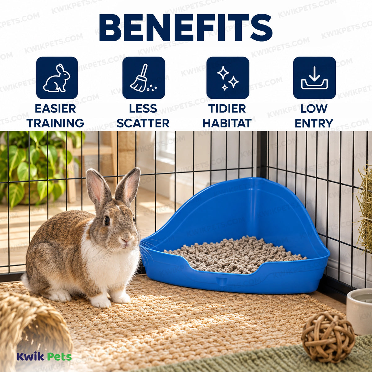 Benefits of Kaytee Rabbit Hi-Corner Small Animals Litter Pan Assorted Large