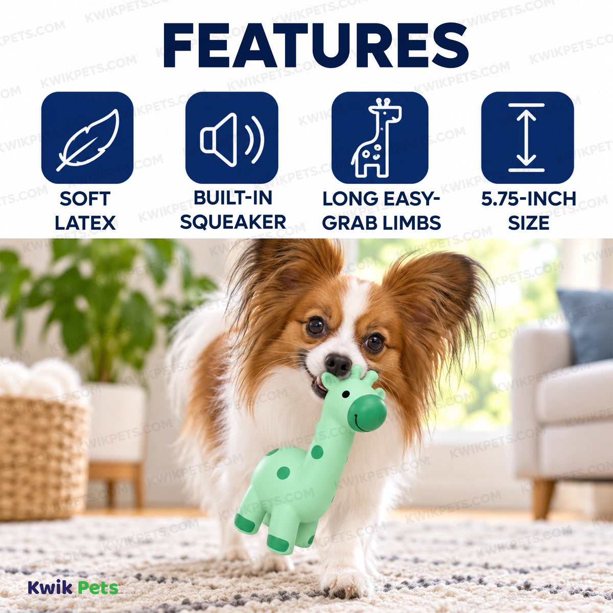 Features of Multipet Minipet Latex Giraffe Dog Toy Assorted 5.75-in