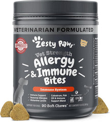 Zesty Paws Vet Strength Allergy & Immune Bites Soft Chews for Dogs Smoked Cheese 90 Count 12.6-oz