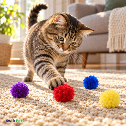 Lifestyle of Spot Wool Pom Poms Cat Toy with Catnip Assorted 4 Count 1.5-in