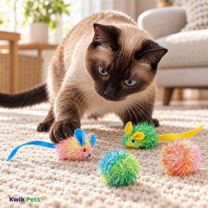 Lifestyle of Spot Stringy Mice & Ball Cat Toy with Catnip Assorted 4 Count 2-in
