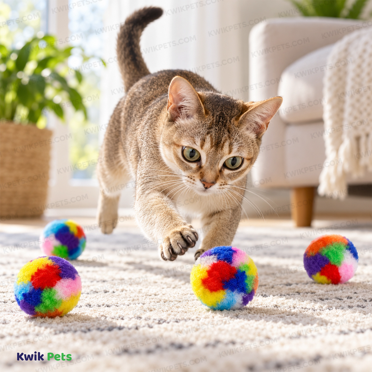 Lifestyle of Spot Kitty Yarn Puffs Catnip Toy Assorted Small 4 Count 1.5-in