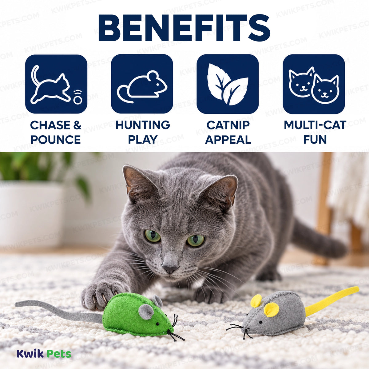 Benefits of Spot Felt Mice Cat Toy with Catnip Assorted 6 Count 6-in