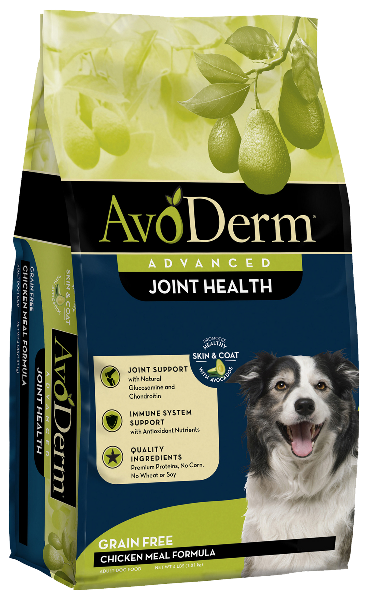 Front of AvoDerm Natural Advanced Joint Health Grain-Free Chicken Meal Formula Adult Dry Dog Food 4-lb
