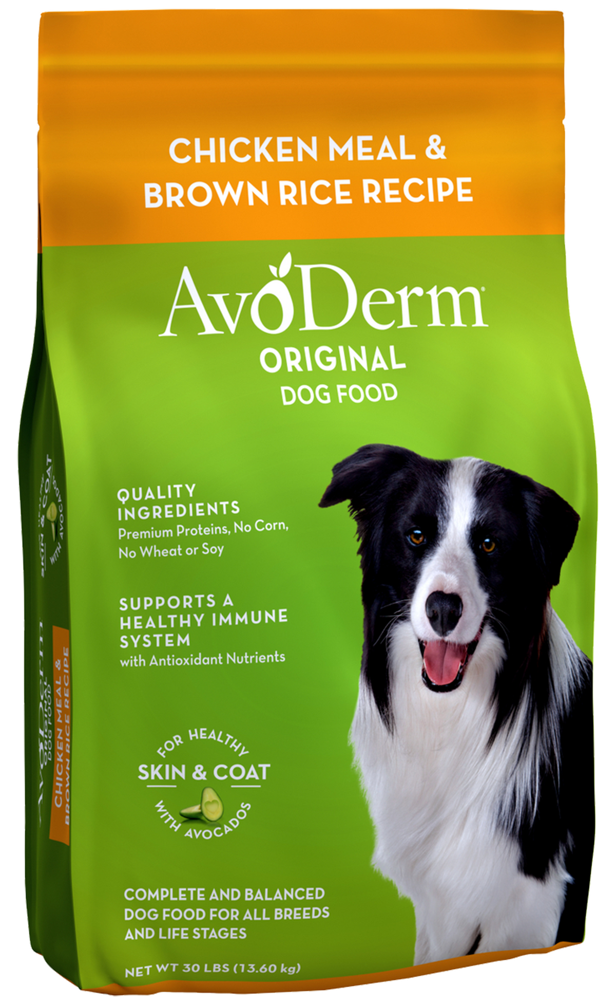 Front of AvoDerm Natural Original Chicken Meal & Brown Rice Dry Dog Food 30-lb