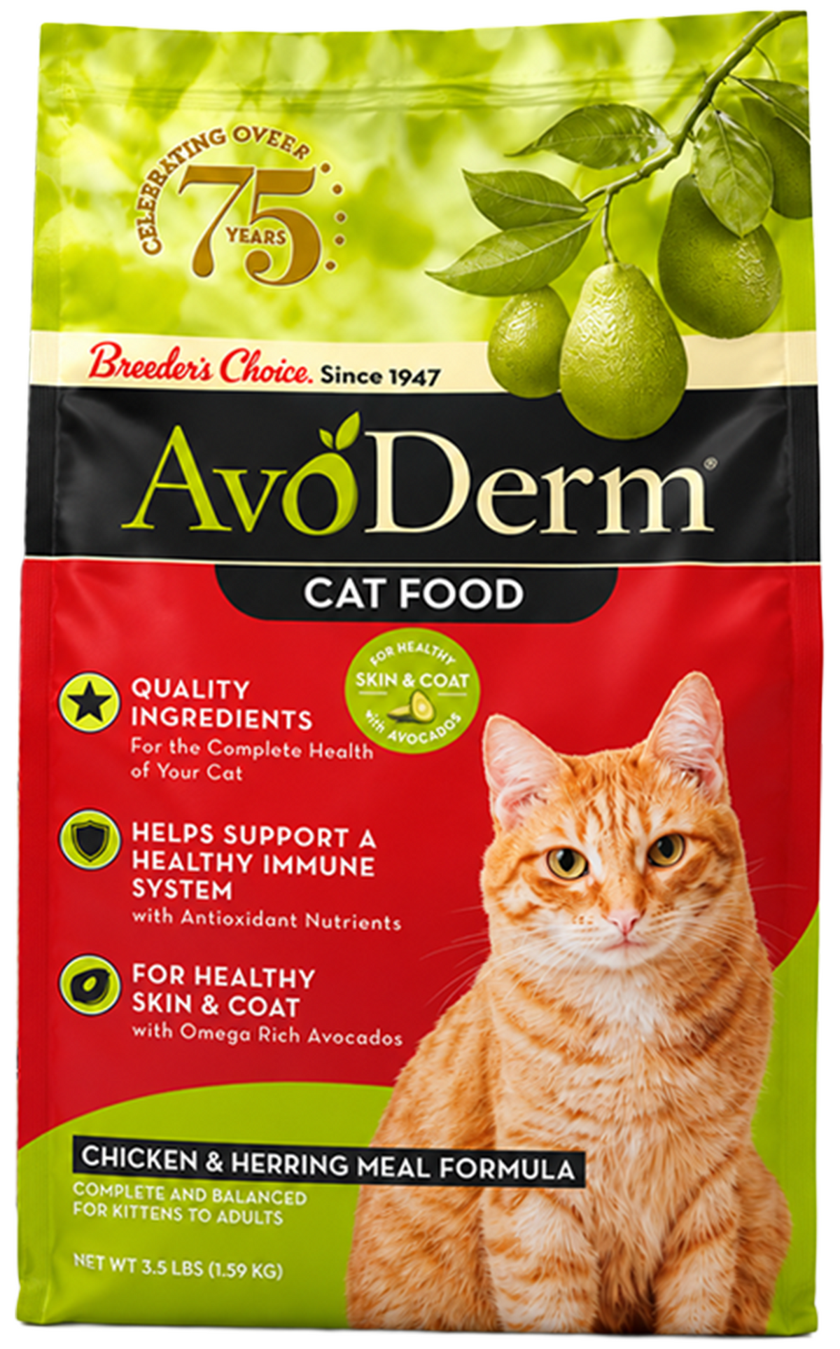 Front of AvoDerm Natural Chicken & Herring Meal Formula Dry Cat Food 3.5-lb