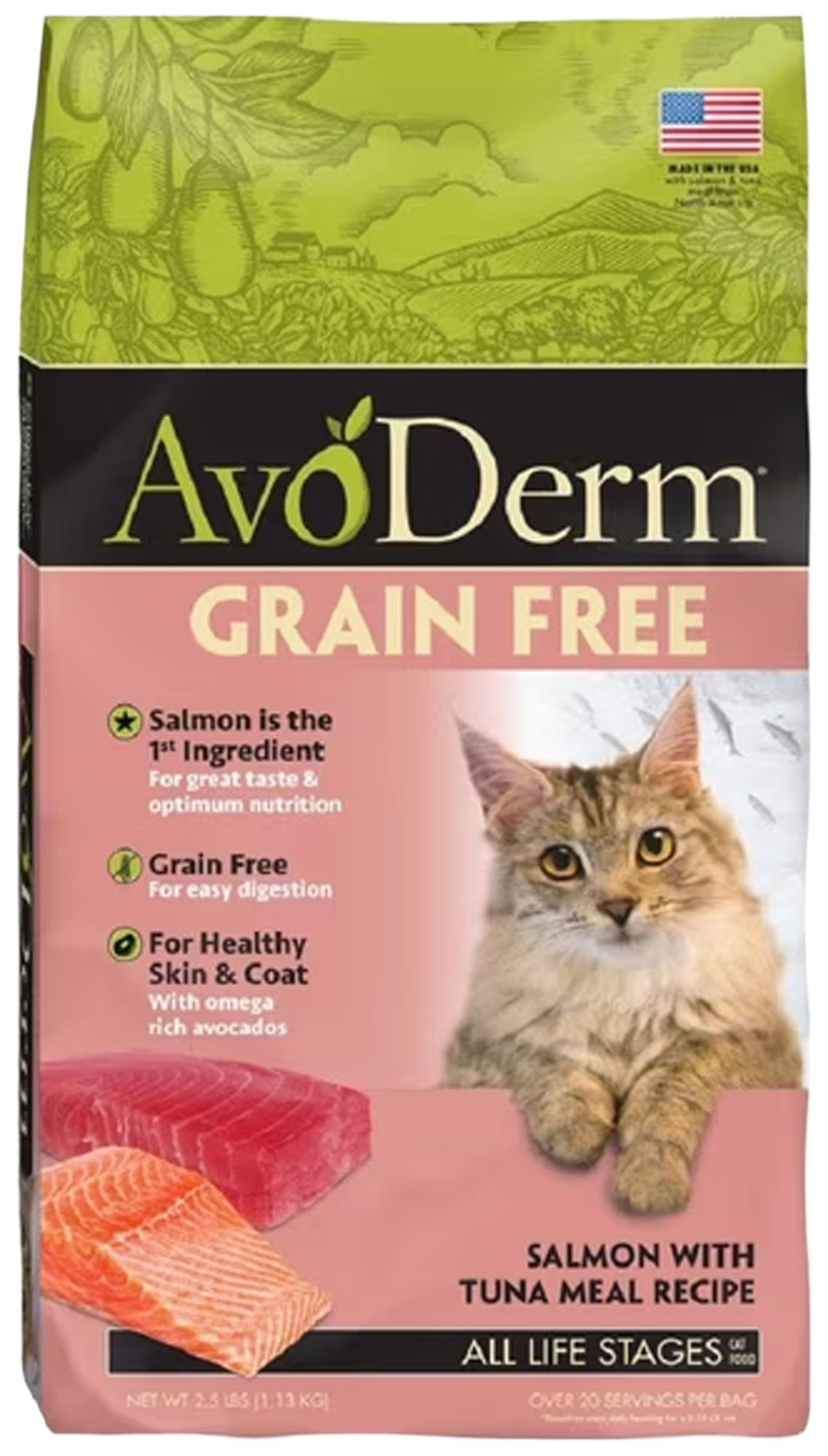 Front of AvoDerm Natural Grain-Free Salmon with Tuna Meal Dry Cat Food 2.5-lb