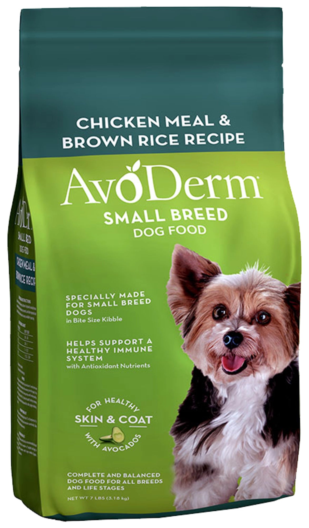 Front of AvoDerm Natural Chicken Meal & Brown Rice Small Breed Dry Dog Food 7-lb