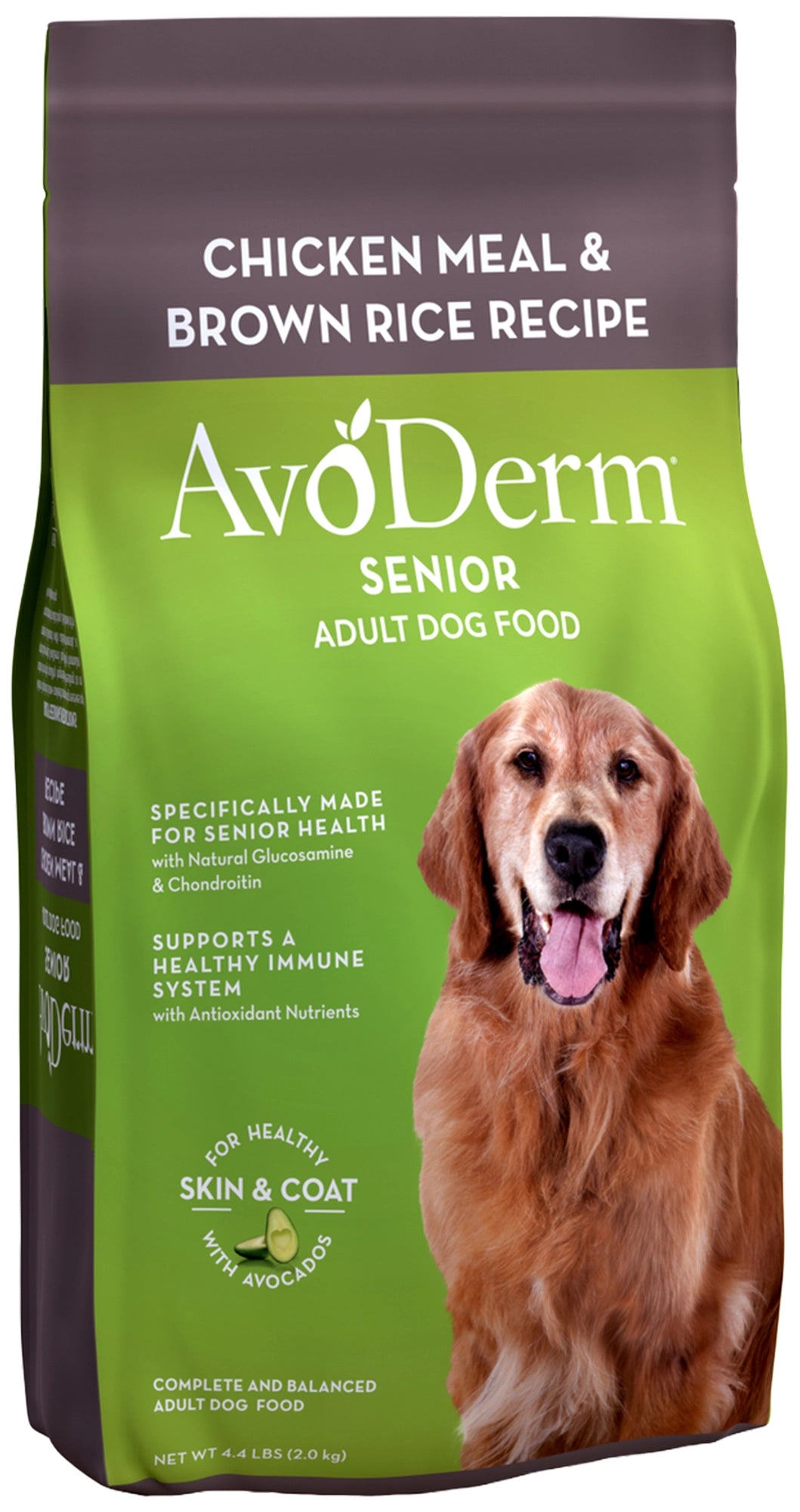 Front of AvoDerm Natural Chicken Meal & Brown Rice Senior Dry Dog Food 4.4-lb