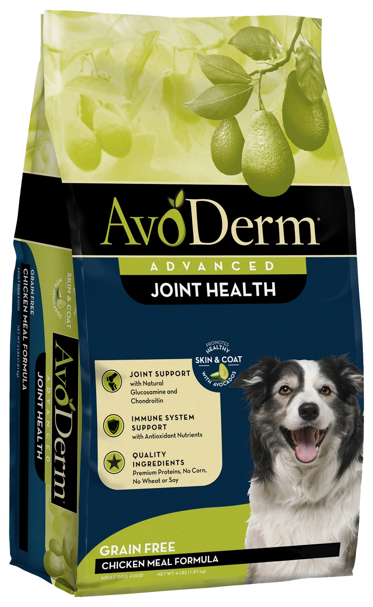 Front of AvoDerm Natural Advanced Joint Health Grain-Free Chicken Meal Formula Adult Dry Dog Food 4-lb