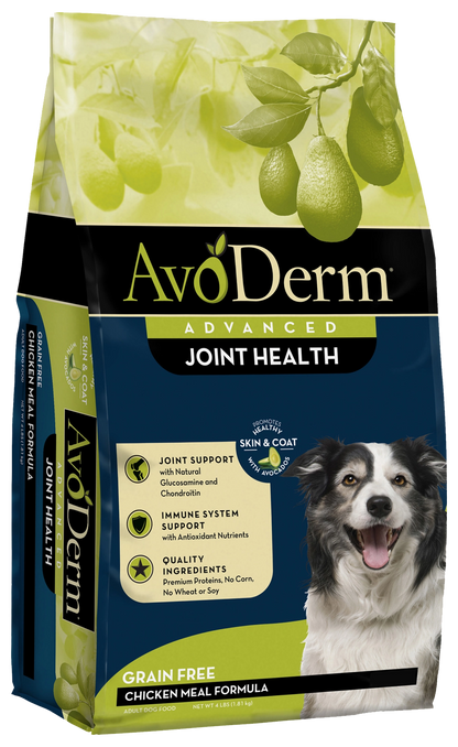 Front of AvoDerm Natural Advanced Joint Health Grain-Free Chicken Meal Formula Adult Dry Dog Food 4-lb