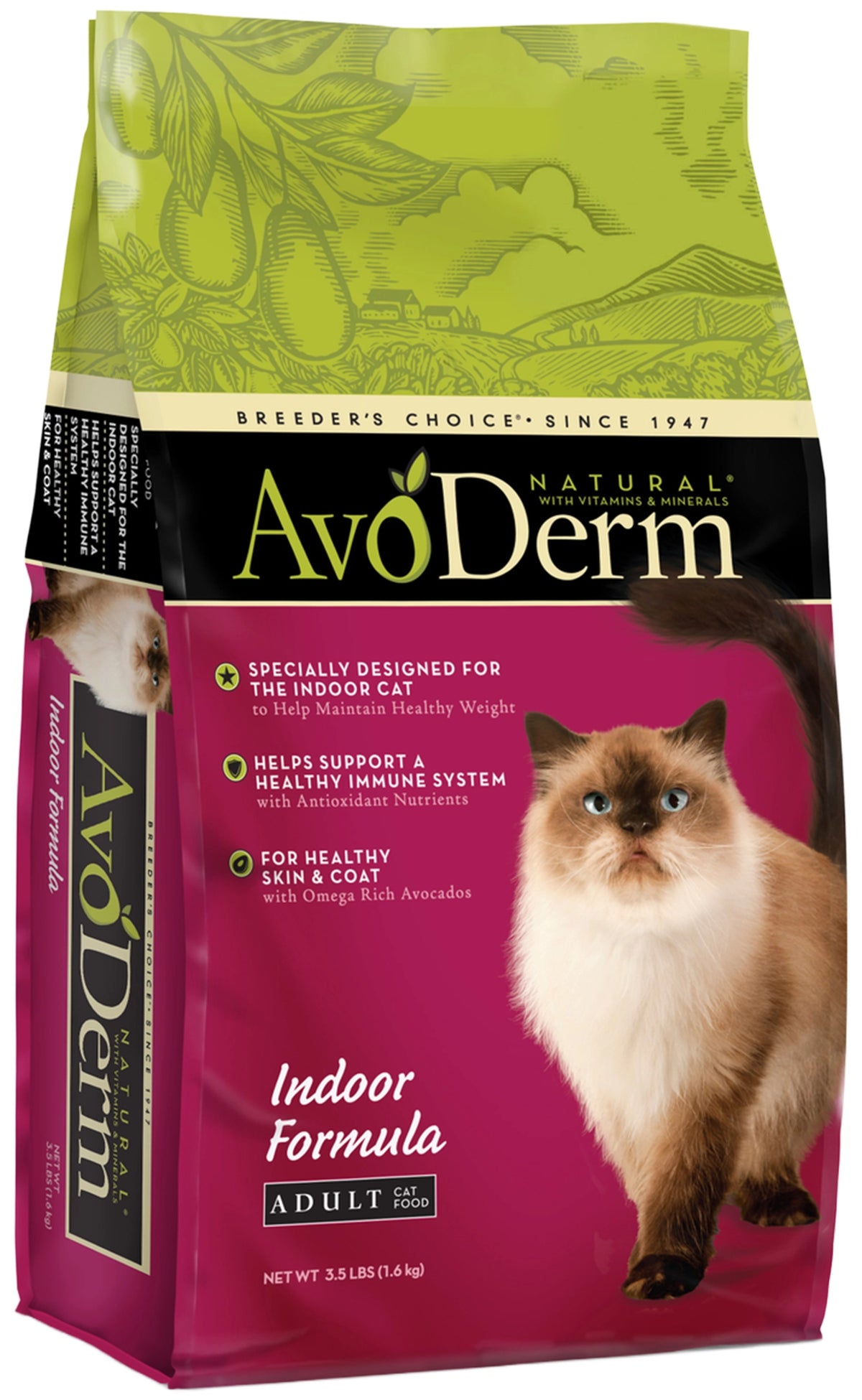 Front of AvoDerm Natural Indoor Formula Adult Dry Cat Food 3.5-lb