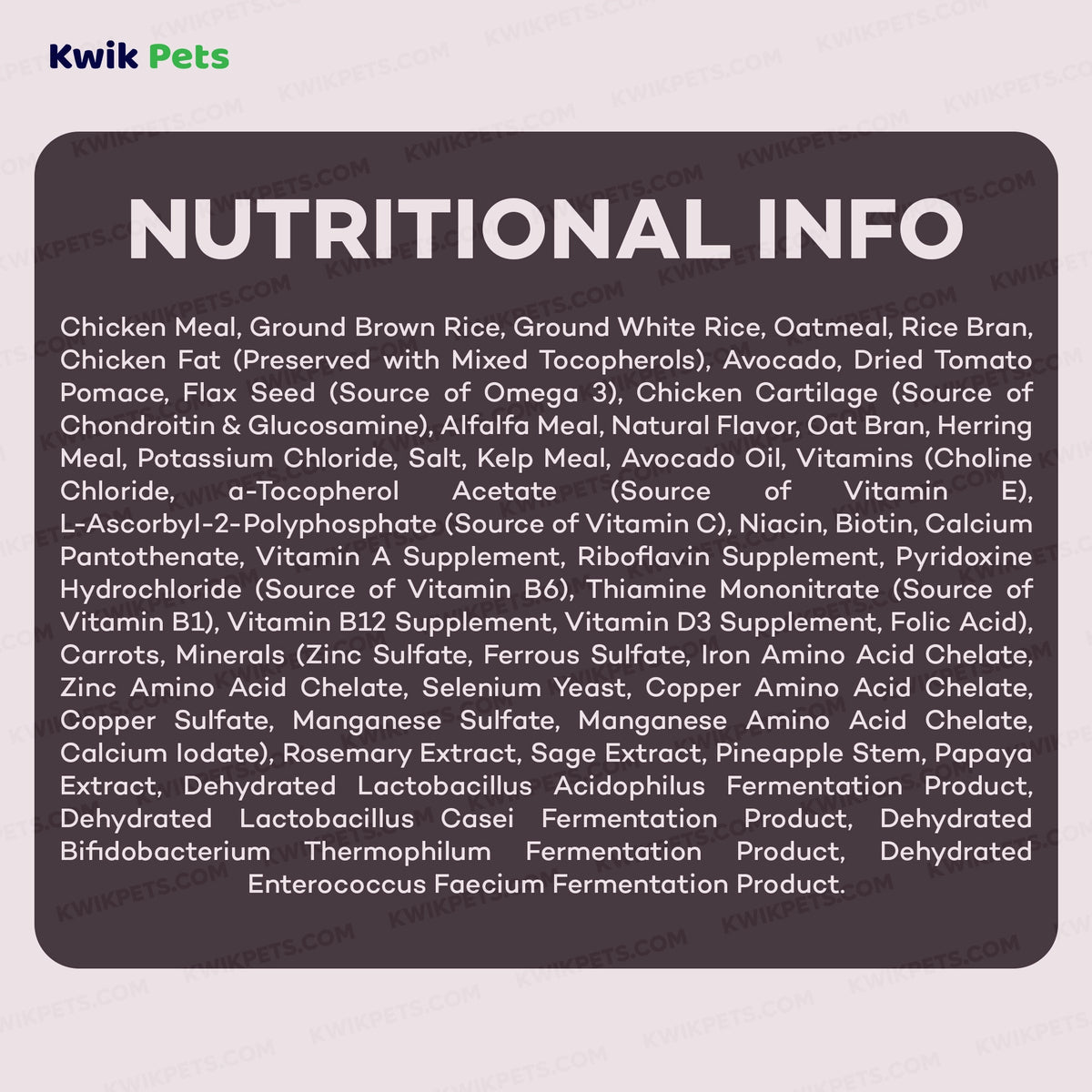 Nutrition of AvoDerm Natural Chicken Meal & Brown Rice Senior Dry Dog Food 4.4-lb