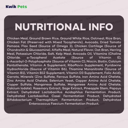 Nutrition of AvoDerm Natural Chicken Meal & Brown Rice Senior Dry Dog Food 4.4-lb