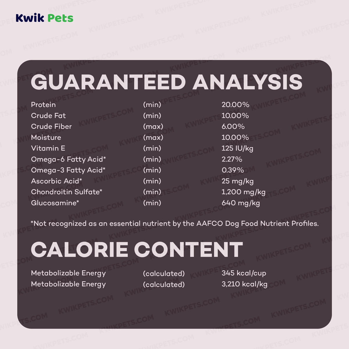 Guaranteed Analysis of AvoDerm Natural Chicken Meal & Brown Rice Senior Dry Dog Food 4.4-lb
