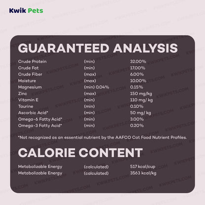 Guaranteed Analysis of AvoDerm Natural Grain-Free Duck with Turkey Meal Dry Cat Food 5-lb