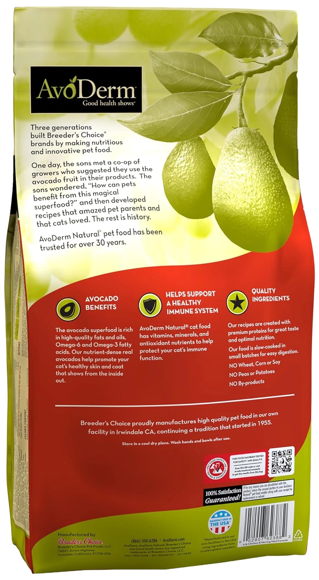 Back of AvoDerm Natural Chicken & Herring Meal Formula Dry Cat Food 6-lb