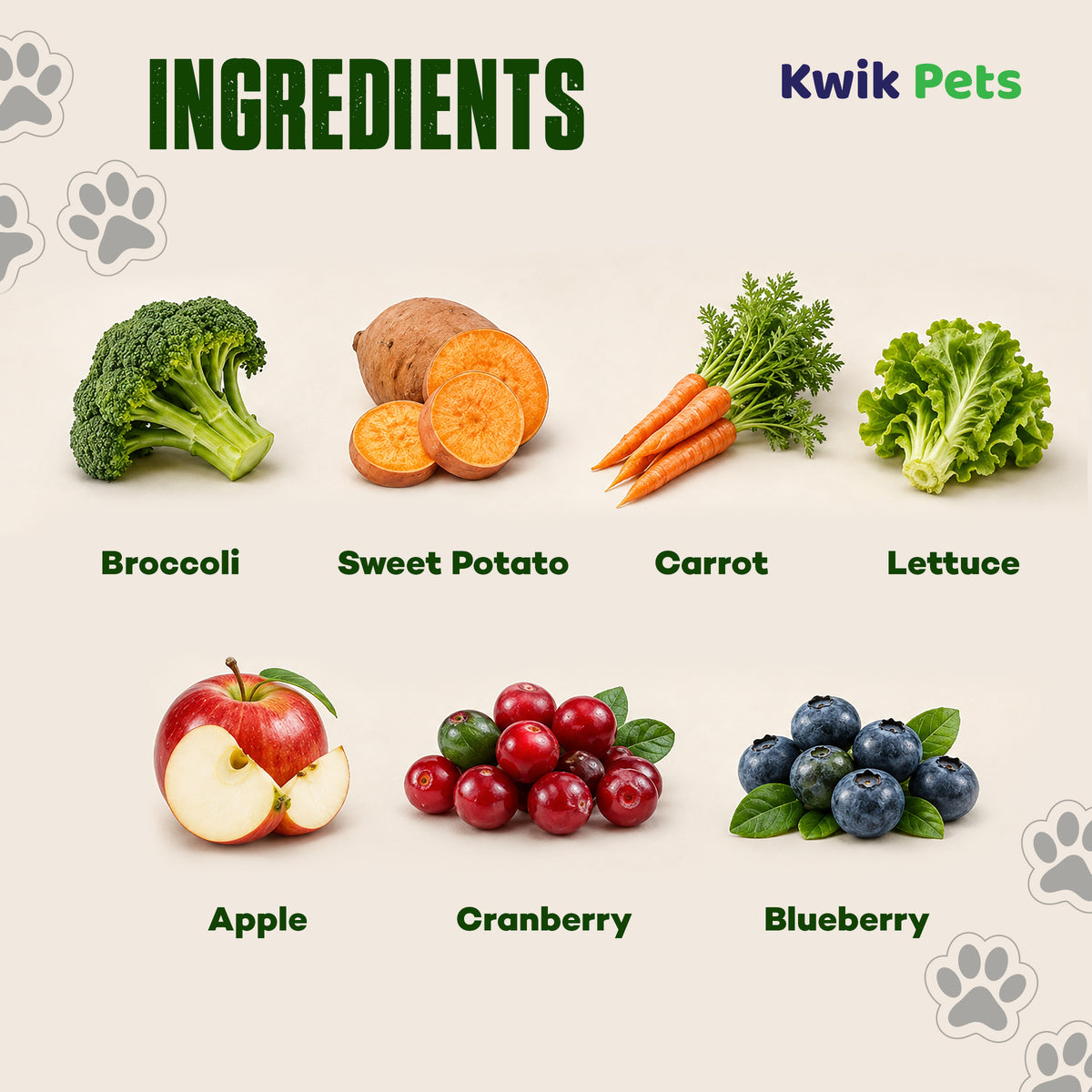 Ingredients of Northwest Naturals Functional Freeze Dried Dog & Cat Food Topper Veggie and Fruits 3-oz