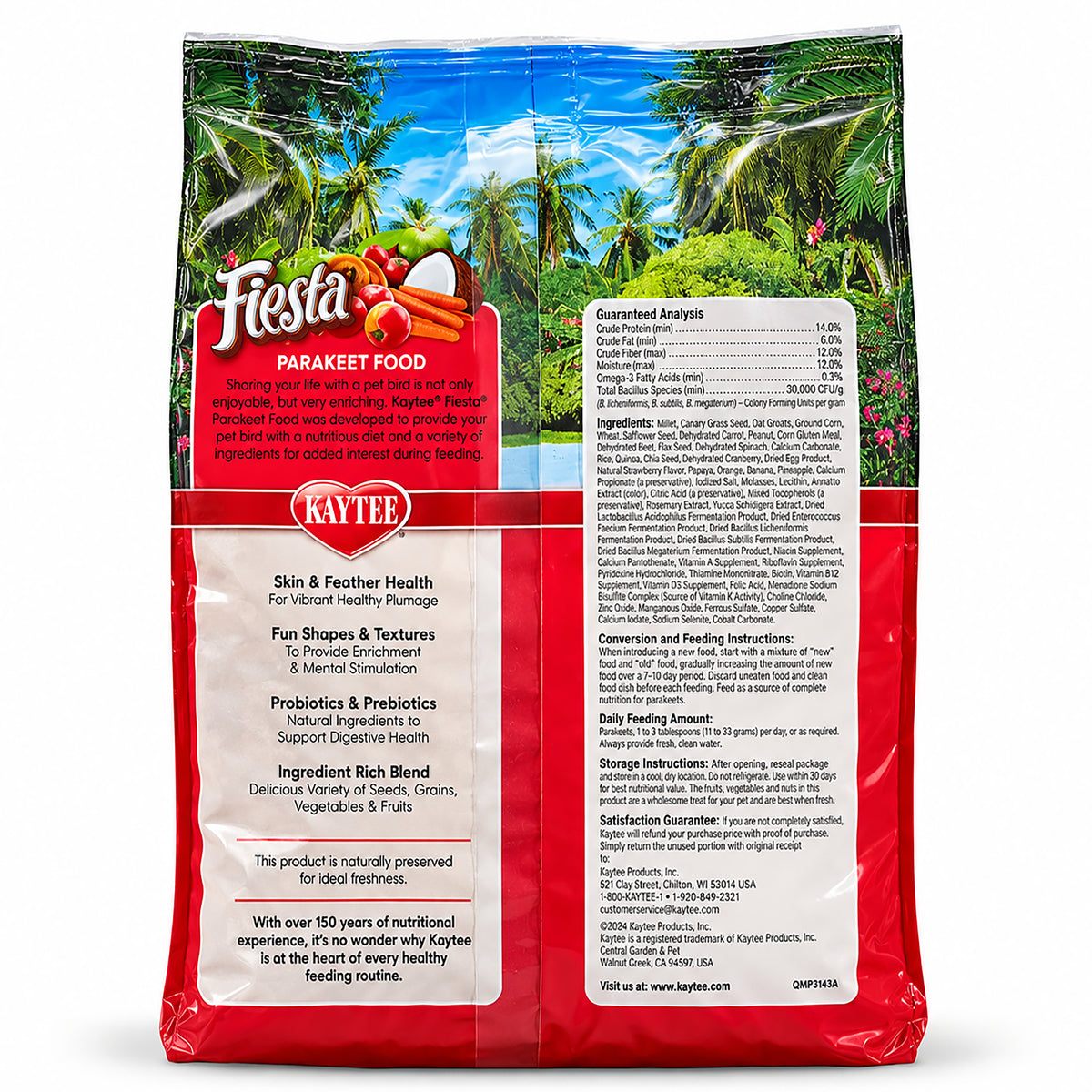Back of Kaytee Fiesta Parakeet Food 2-lb