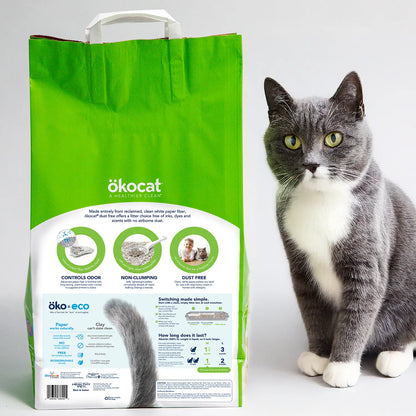 Back of Okocat Dust Free Non-Clumping Paper Pellet Cat Litter 8-lb