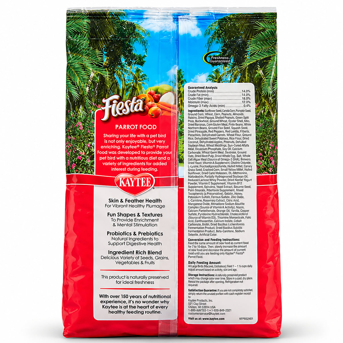 Back of Kaytee Fiesta Parrot Food 2.5-lb