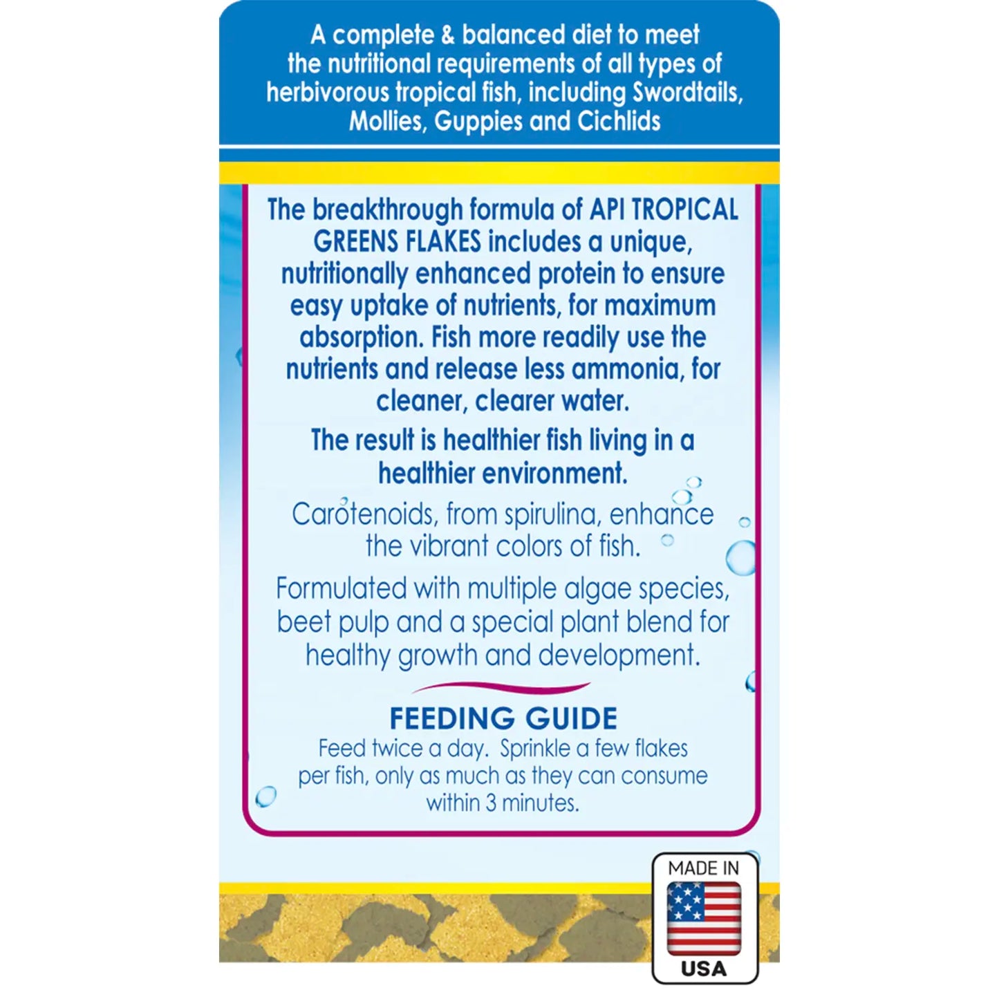 Back of API Tropical Greens Flakes Algae & Plant Eating Fish Food 2.1-oz