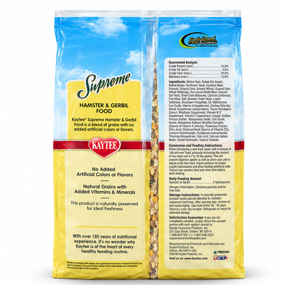 Back of Kaytee Supreme Hamster & Gerbil Food 2-lb