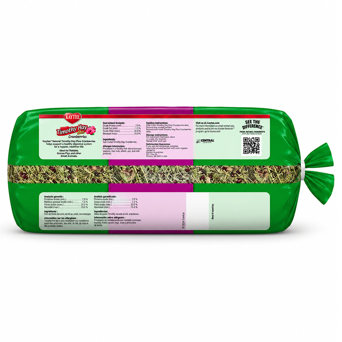 Back of Kaytee Timothy Hay Plus Cranberries for Small Animals 24-oz
