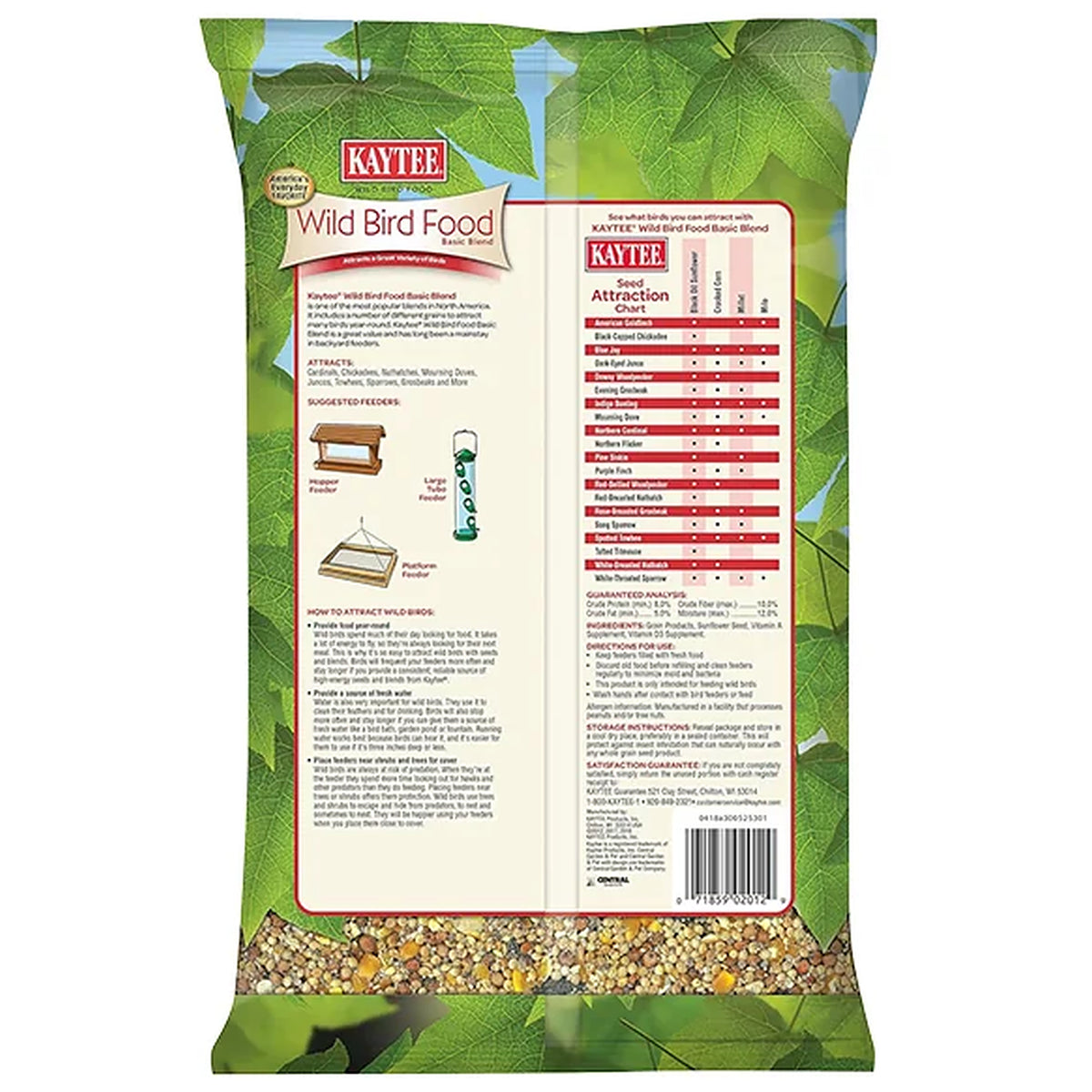 Back of Kaytee Basic Blend Wild Bird Food 5-lb