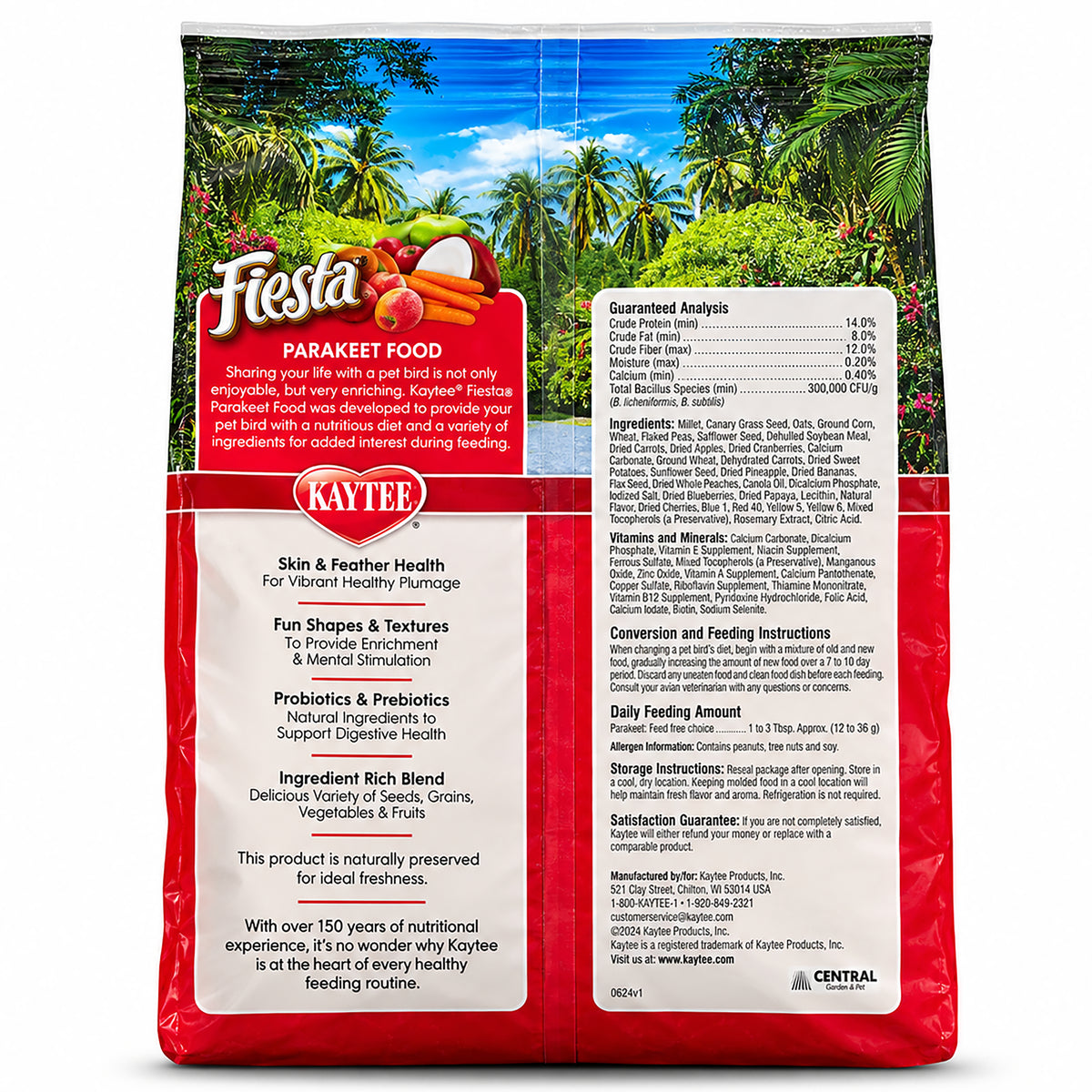 Back of Kaytee Fiesta Parakeet Food 4.5-lb