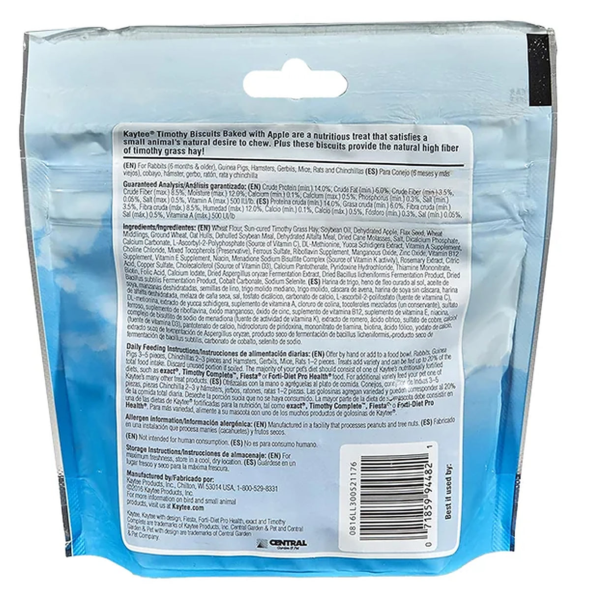 Back of Kaytee Timothy Biscuits Baked with Apple Small Animal Treats 4-oz