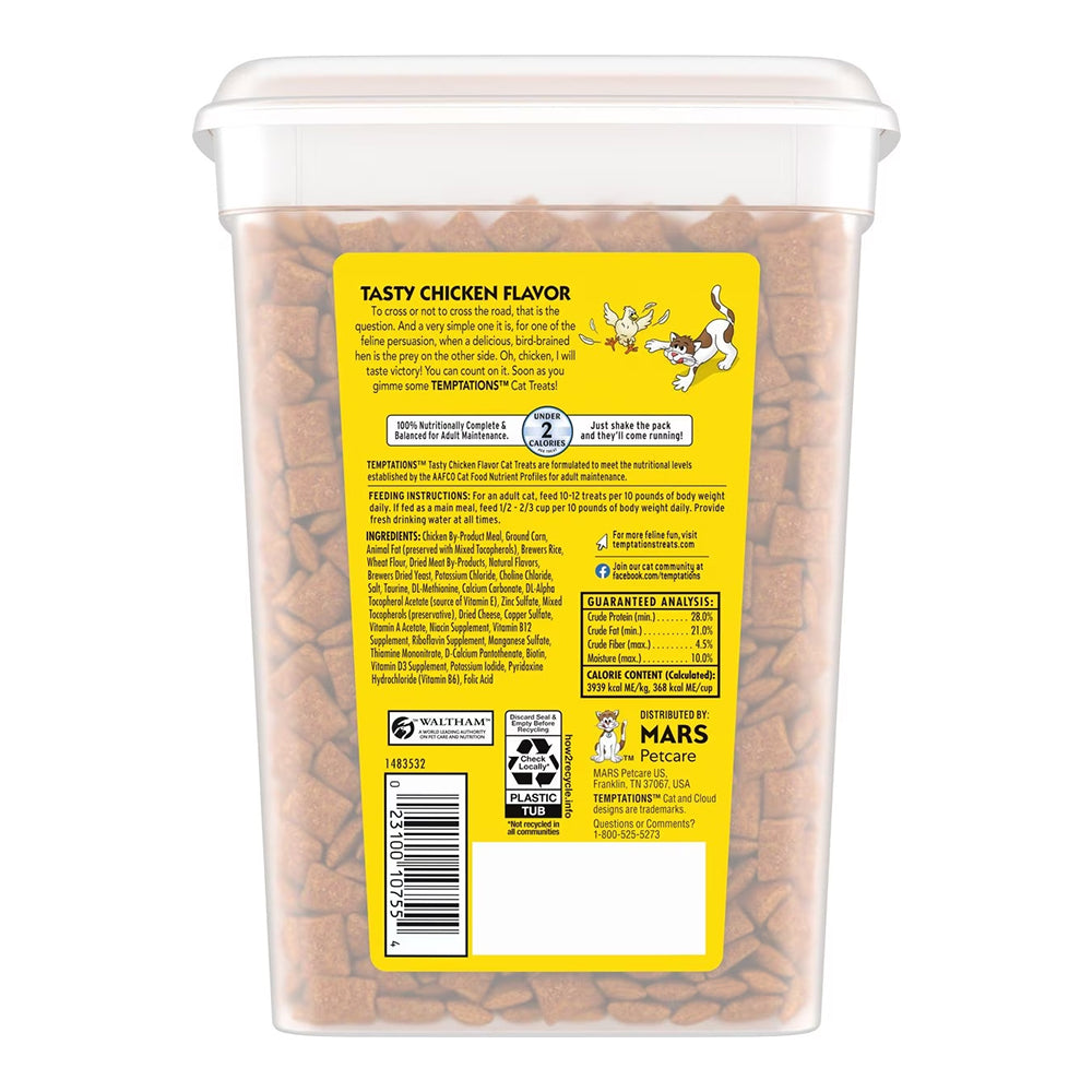 Back of Temptations Classics Crunchy & Soft Adult Cat Treats Tasty Chicken 16-oz