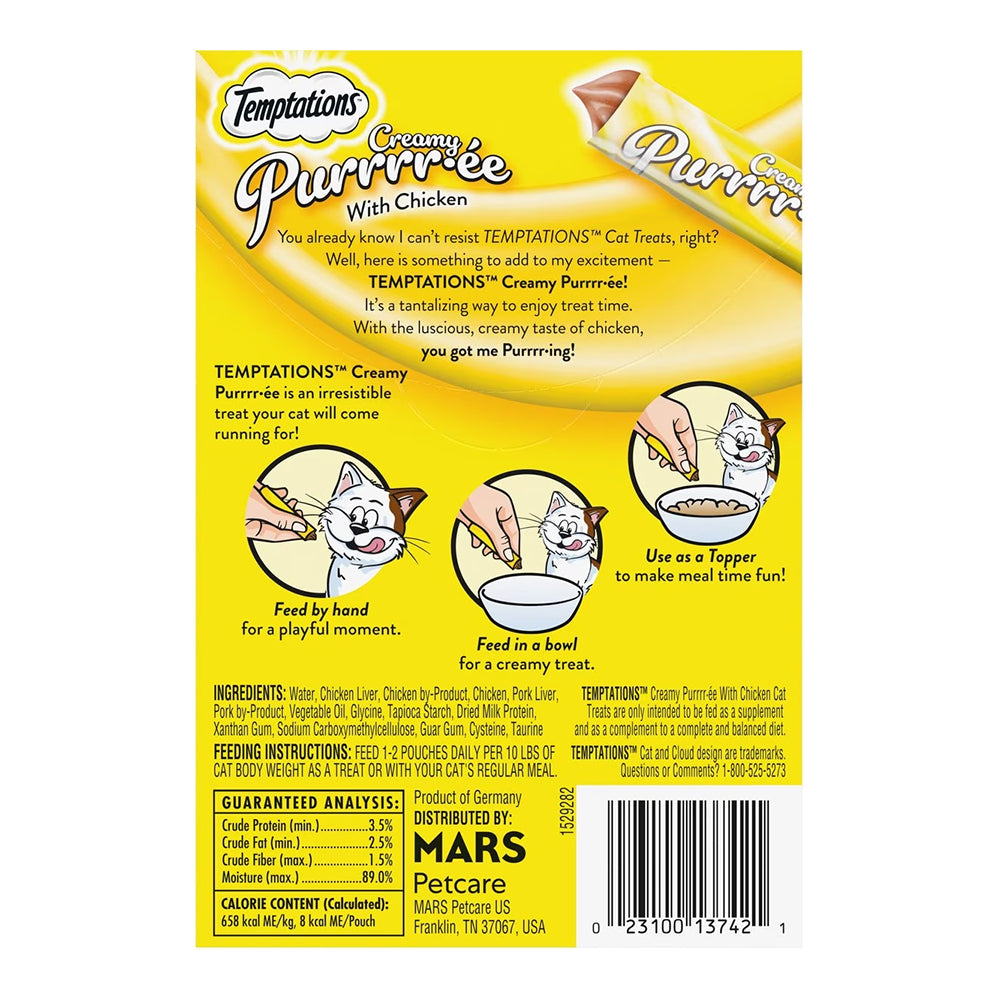 Back of Temptations Creamy Purrrr-ee Cat Treats Chicken 1.7-oz