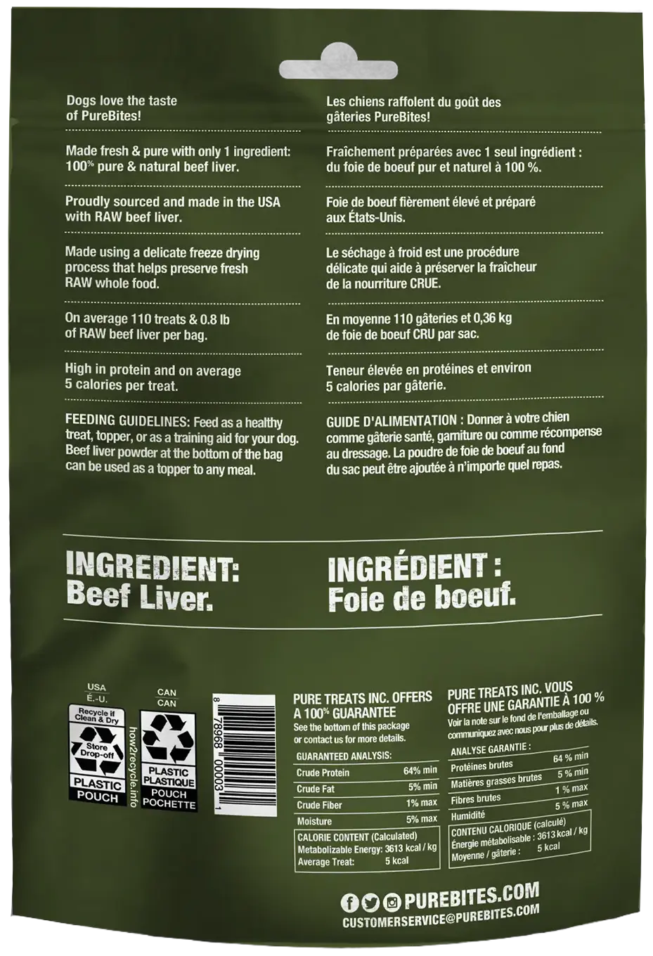 Back of PureBites Beef Liver Freeze-Dried Dog Treats 4.2-oz