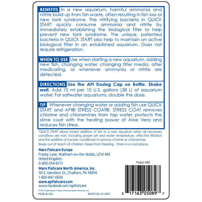 Back of API Quick Start Aquarium Water Conditioner 16-oz