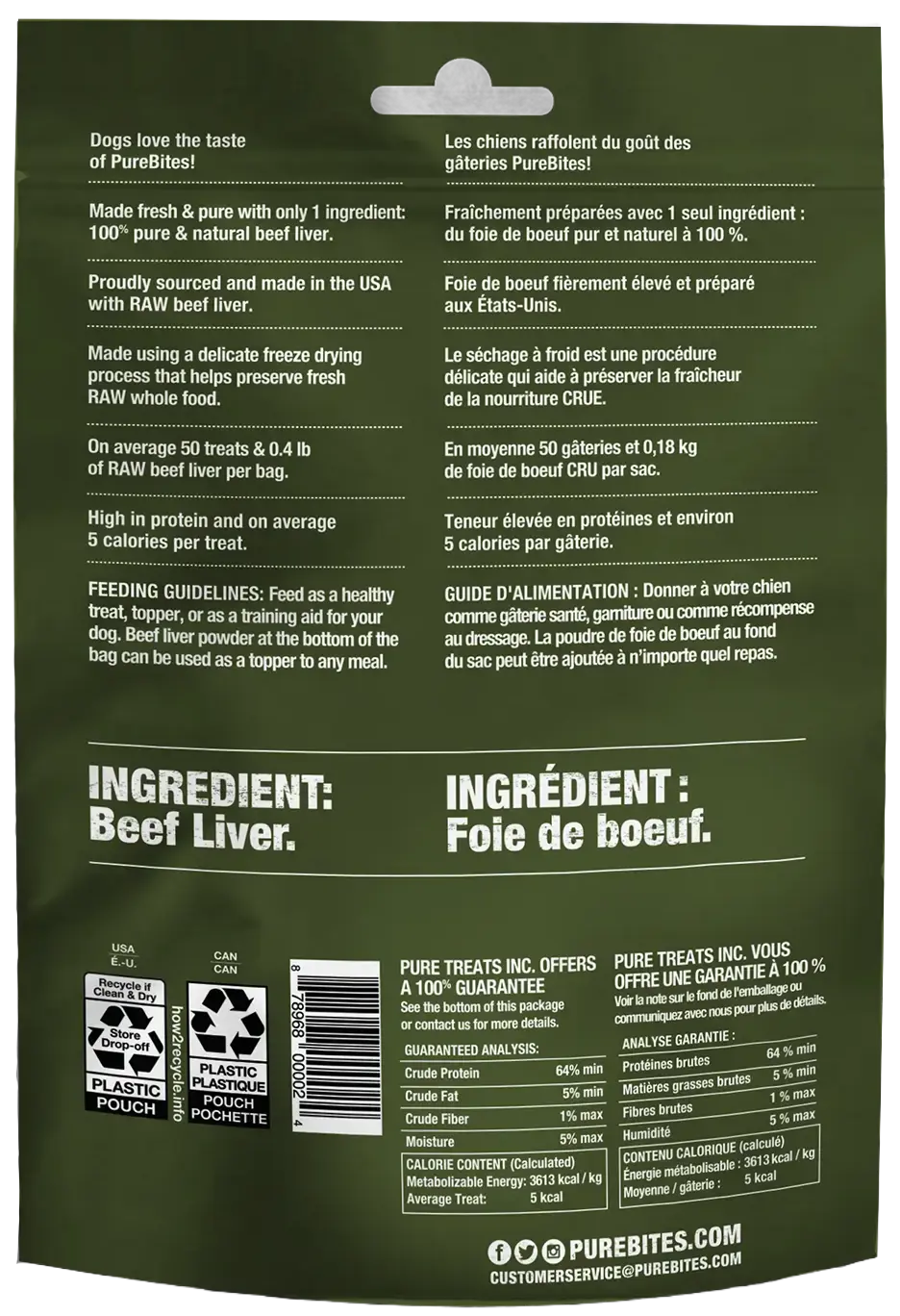 Back of PureBites Beef Liver Freeze-Dried Dog Treats 2-oz