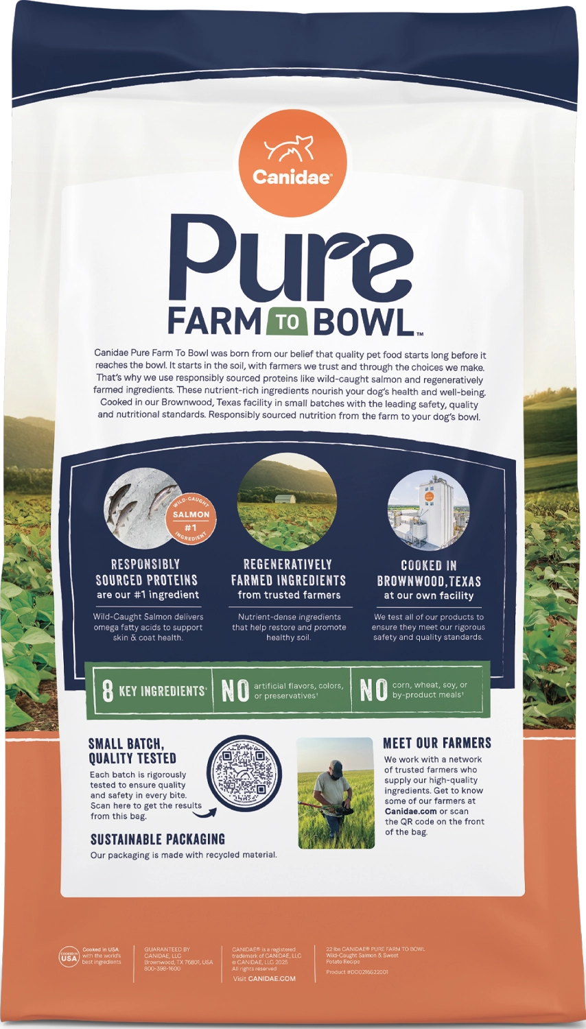 Back of Canidae Pure Goodness Grain-Free Puppy Dry Food Real Salmon & Sweet Potato Recipe 4-lb
