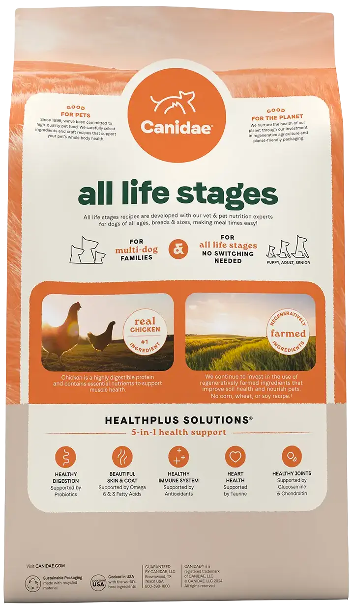 Back of Canidae All Life Stages Dry Dog Food Multi-Protein Recipe 5-lb