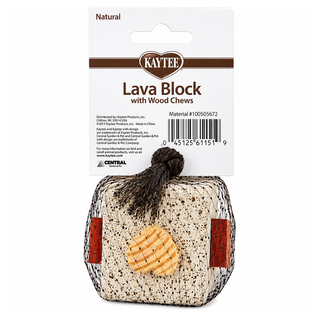 Back of Kaytee Lava Block with Wood Chews for Small Animals 2.5 in X 2.5 in X 5 in