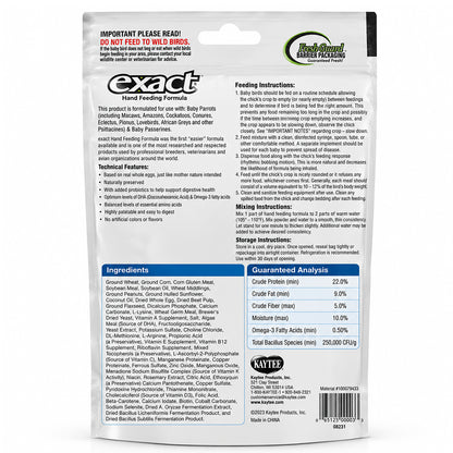 Back of Kaytee Exact Handfeeding Formula for Baby Birds 7.5-oz